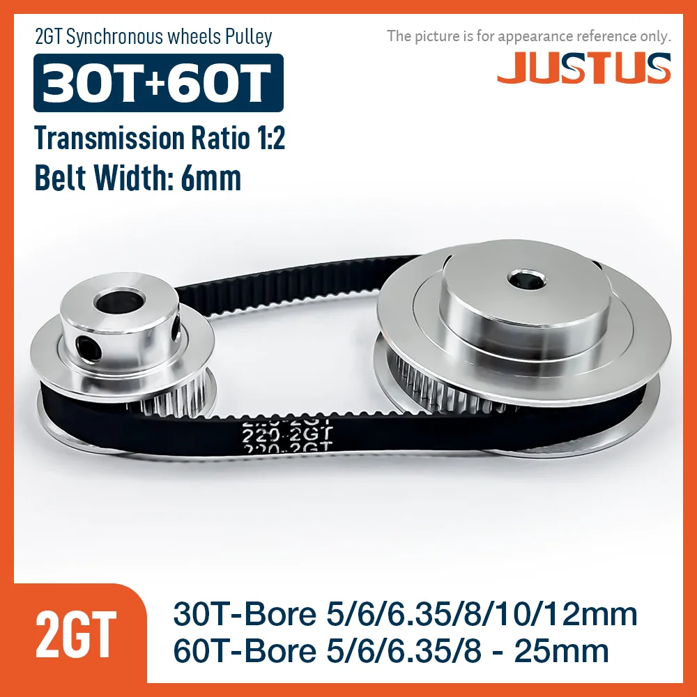 

2GT BF Type Synchronous Pulley Belt Kit 30Teeth 60Teeth 1:2 Reduction Ratio Mechanical Transmission Assembly Bandwidth 6mm