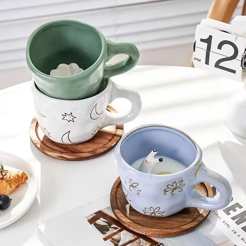 360ml tasses en céramique drôle dessin animé Animal thé lait tasses mignon à la main 3D escargot marguerite chien chat tasses à café cadeaux uniques créatifs