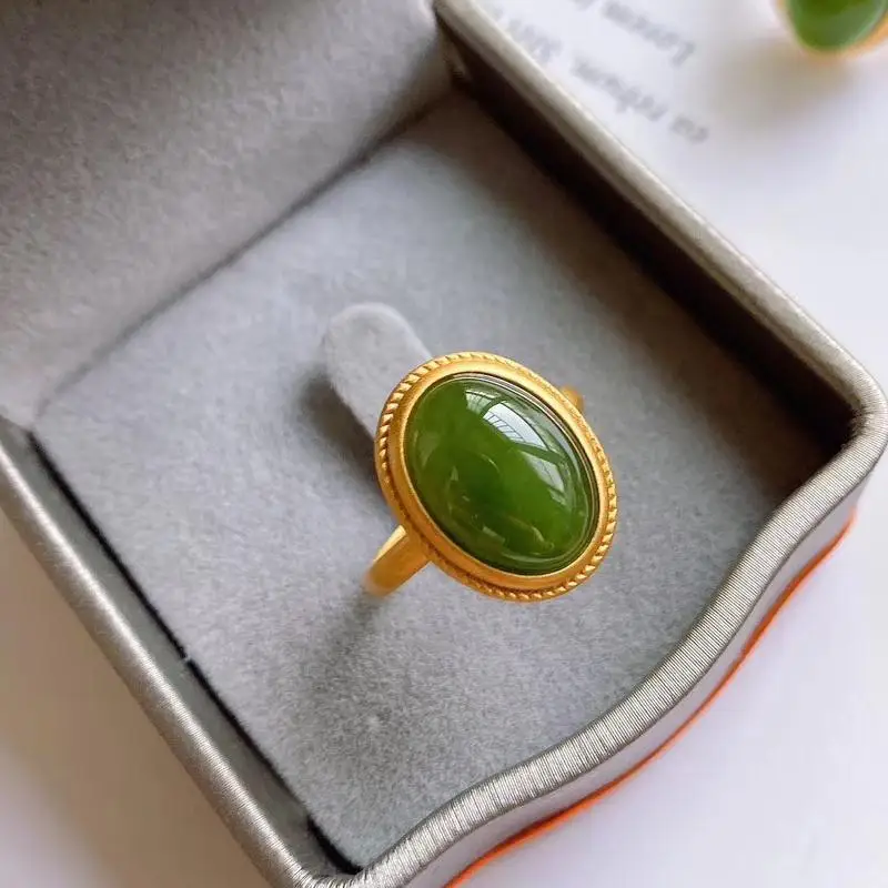 

Women's 24K Gold (AU999) Hollow Jasper Ring | Openwork gold setting, micro-diamond with magnetic adjuster