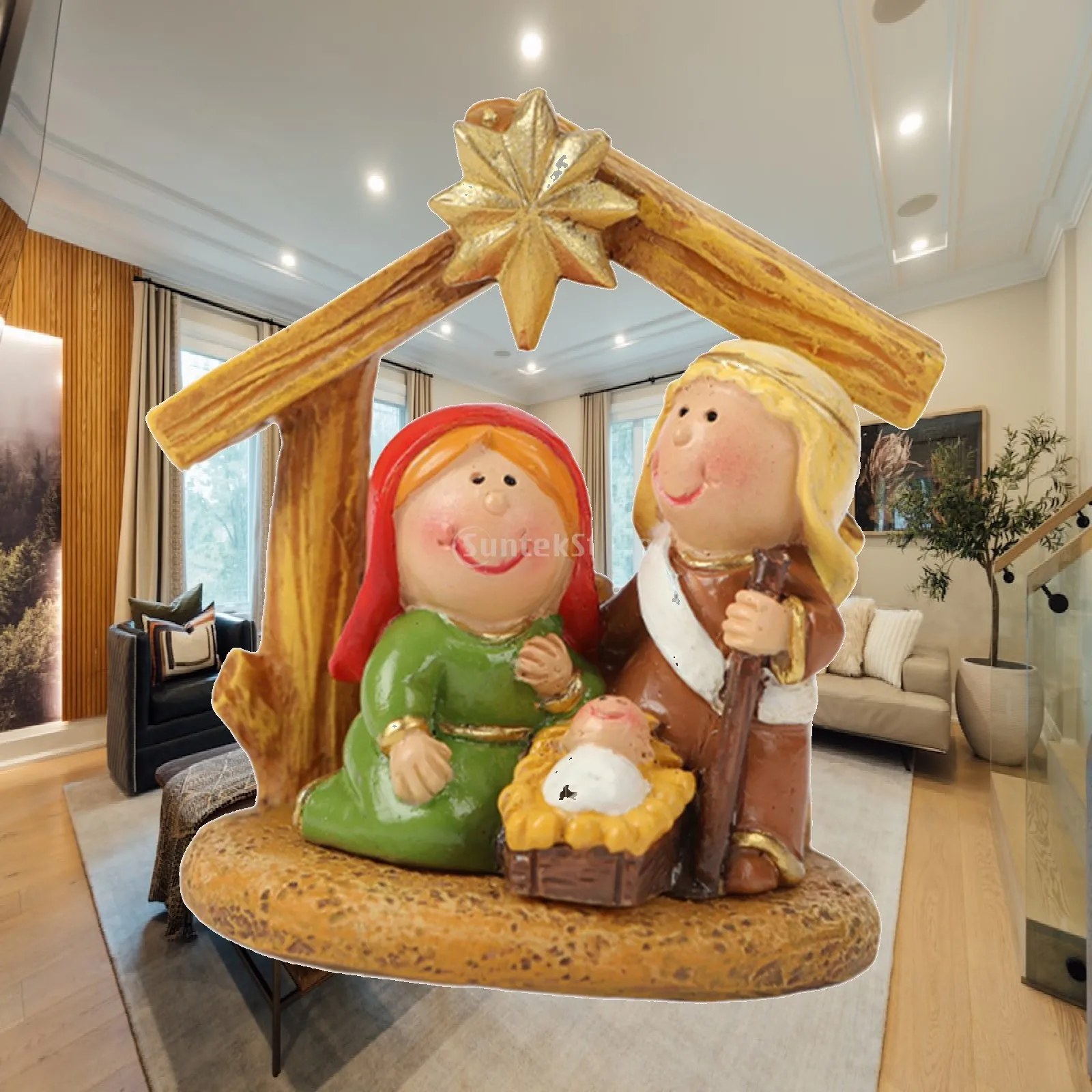 Nativity Set Small Handmade Craft Jesus Mary Joseph Figurines Holy Family Statue for Home Indoor Cabinets