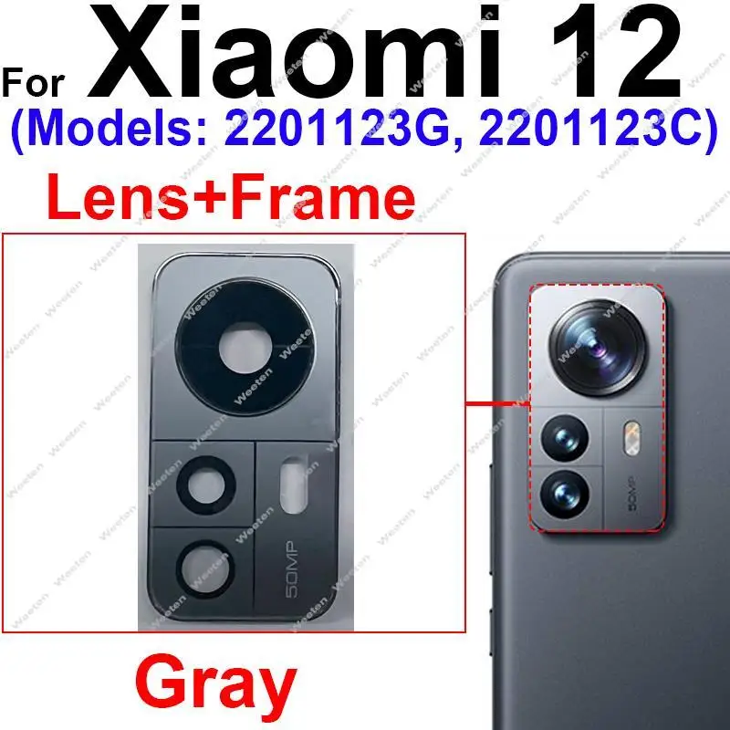 Rear Camera Glass Lens Cover For Xiaomi 12 12X 12 Pro Back Main Camera Glass Lens Frame Holder with/without Flash Parts