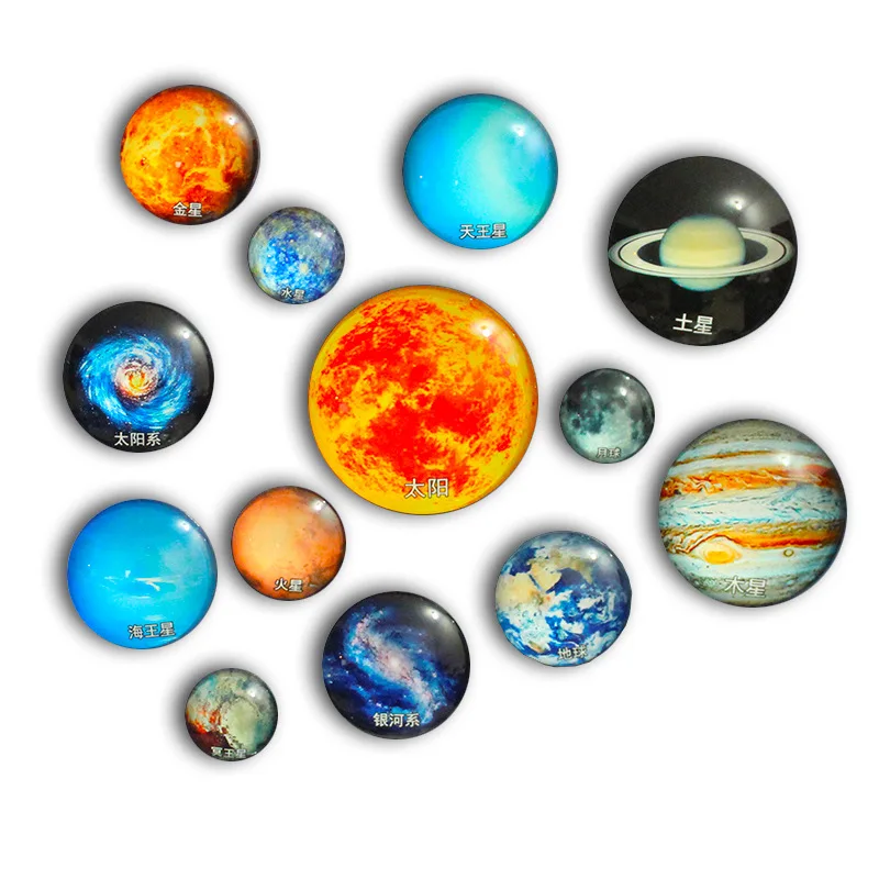 Solar System Eight Planets Stereoscopic crystal glass Magnetic refrigerator sticker Galaxy Astronomy Teaching Tool Model Set