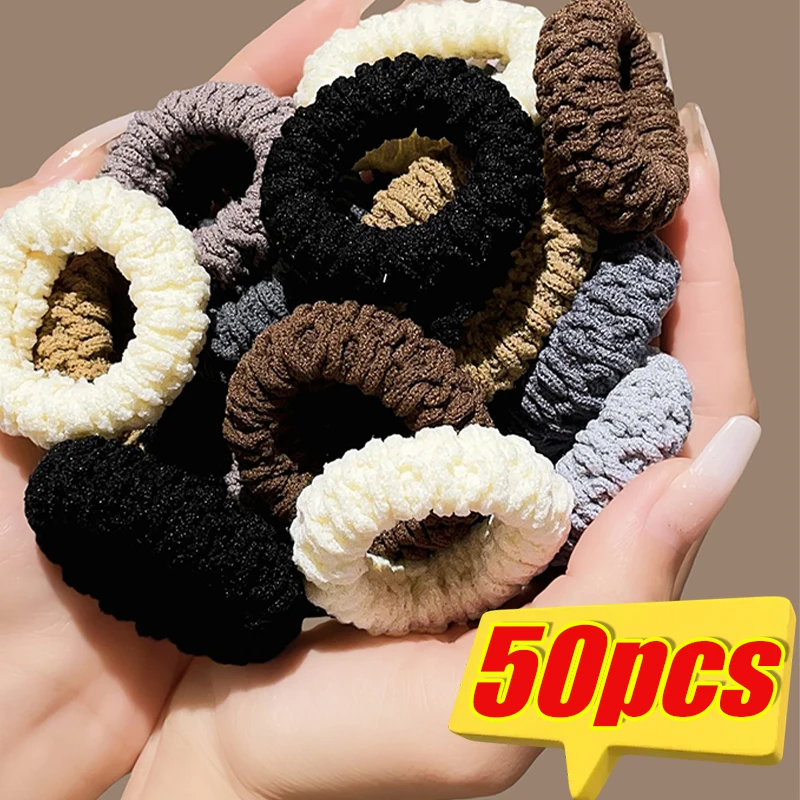 10-50pcs New Korean Woman Big Elegant Elastics Hair Band Solid Color Scrunchies Hair Ties Ladies Ponytail Hold Hair Accessories