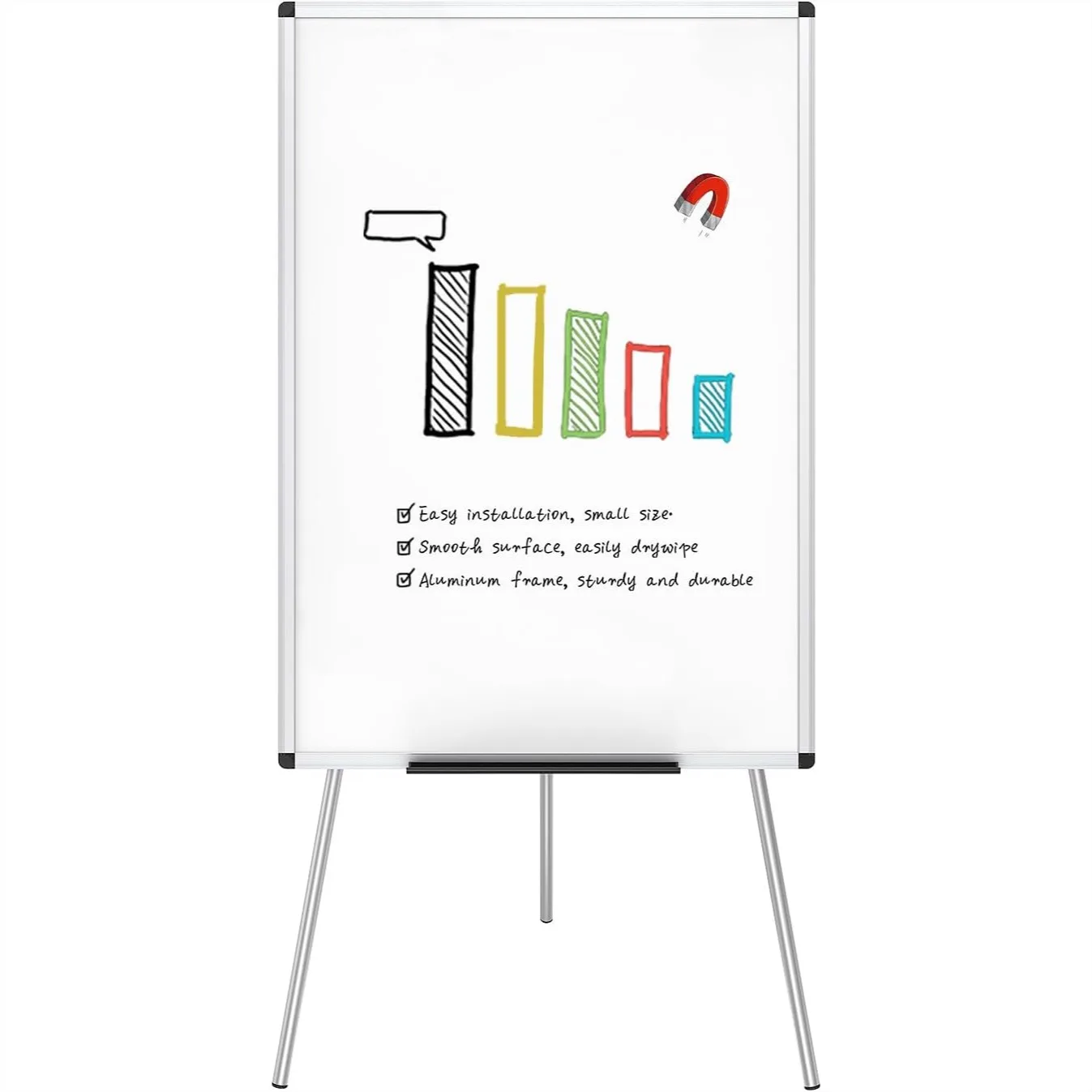 

Magnetic Portable Easel Dry Erase Board, 24x36 Inch Flipchart Easel Stand Tripod Whiteboard with Adjustable Height