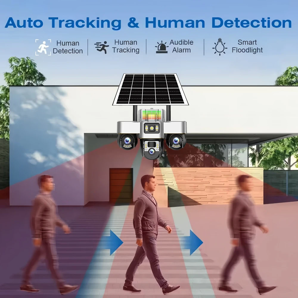 Solar Camera 4G Wireless Night Vision Smart Home Surveillance Camera 15MP Outdoor PIR Motion Detection Security Protection CCTV