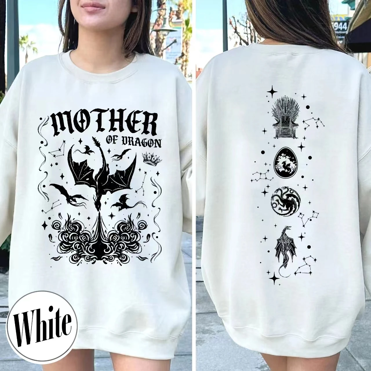 

Vintage Cartoon The Fire-breathing Magic Dragon Dragon's Egg Throne Planet Print Women Sweatshirt New Fashion Retro Female Tops