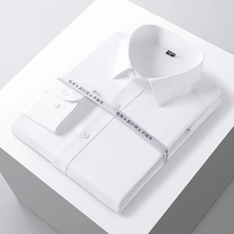 New Men Shirt Bamboo Fiber Long Sleeve Non-ironing Slim Fashion Casual Business Office White Blue Social Shirt Men's clothing