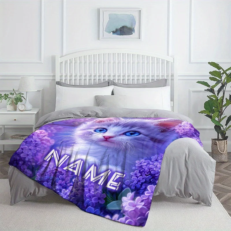 1 قطعة بطانية اسم مخصص مع القطط لطيف طباعة نمط جميع المواسم المنزل لينة مريحة الفانيلا بطانية غرفة نوم مدرب ديكور #3