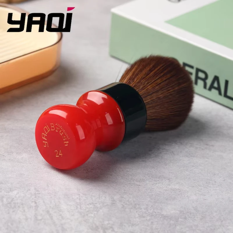 Premium Wet Shaving Brush YAQI Red‑Black Resin Handle Soft Brown Bristles Rich Lather Men Beard Grooming Accessory