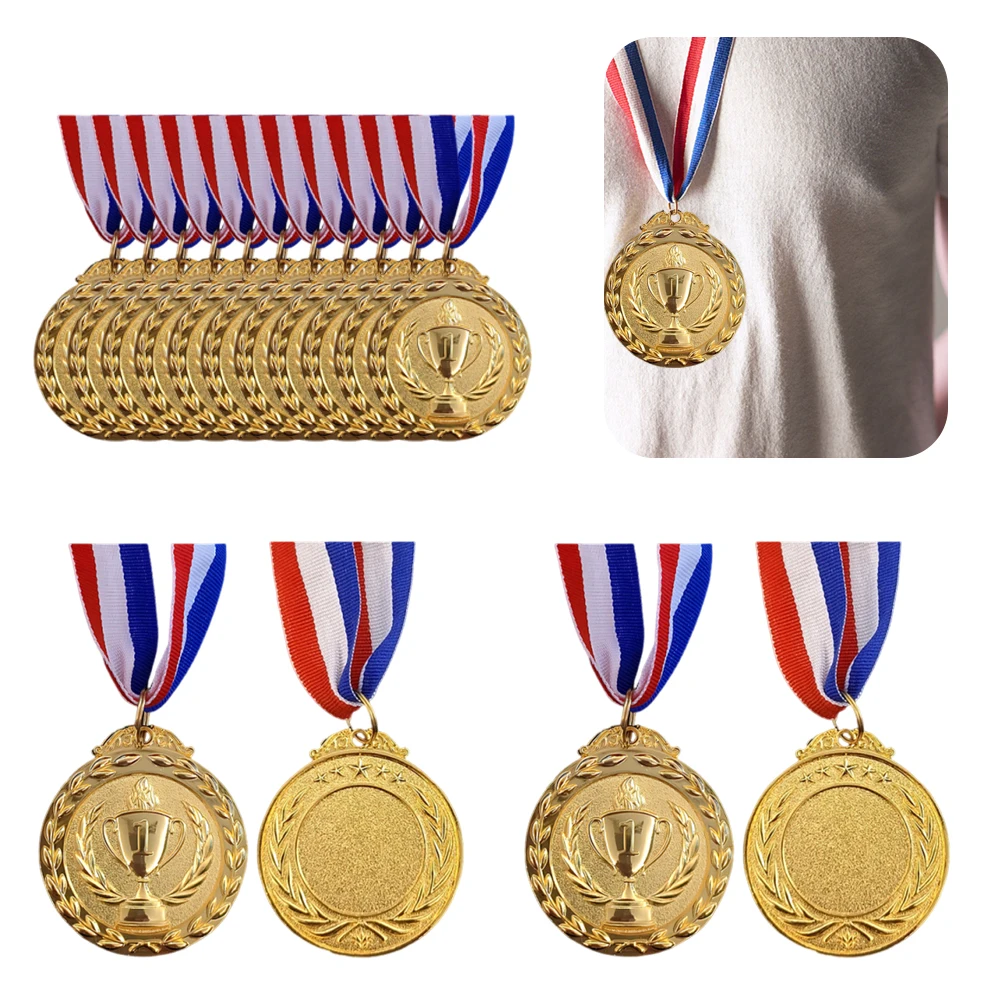 10 Pieces Award Medals 1st 2nd 3rd Place Medals 2inches Gold Silver Bronze Medal with Neck Ribbons for Sports Competitions Party