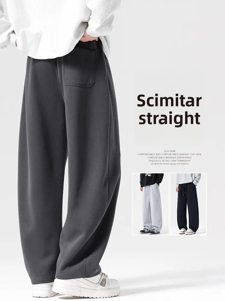 

Мужские люксовые брюки прямого кроя с широкими штанинами, сшитые из разных тканей, на флисовой подкладке, осенние, для повседневной носки и бизнеса