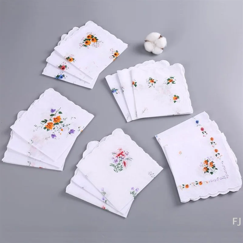 [YU]12 Packs Of Women's Pure Printed Handkerchiefs, Pure Cotton Handkerchiefs Wedding Bride Souvenirs Flap Pocket Pants Sca