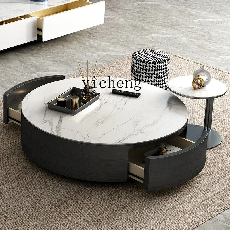 GZ-8  rock slab coffee table TV cabinet combination new living room round coffee table small apartment furniture