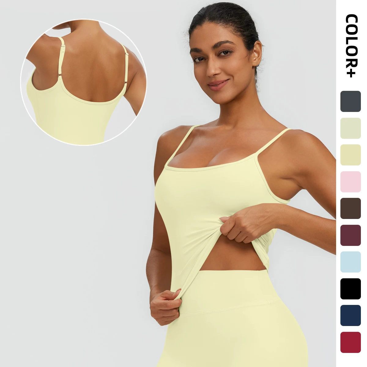 Hamidou Summer Breathable Solid Color Yoga Strap Vest Bra Thin Shoulder Straps Vest with Chest Pad Gather Running Shockproof Top