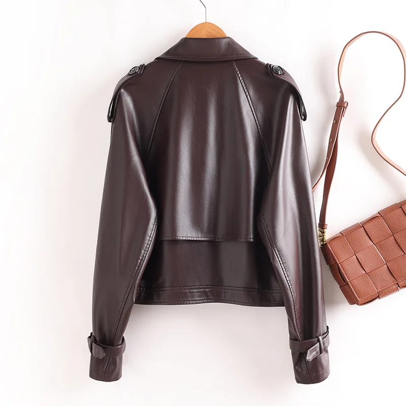 2026 Новая модная короткая кожаная куртка, женское пальто из искусственной кожи, весенне-осенний повседневный топ с отложным воротником, женская уличная одежда, свободная верхняя одежда