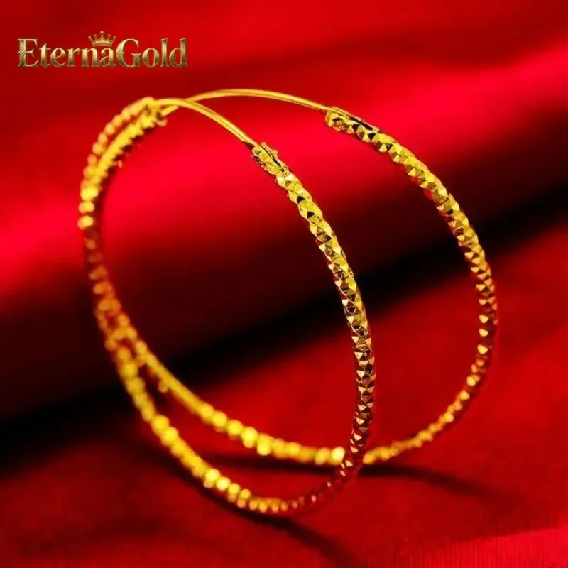 

Серьги-кольца EternaGold, большие, круглые, женские, из золота 24K AU999 - Изящные гладкие кольца, круглой формы, с текстурой 24K, подлинное золото AU999.