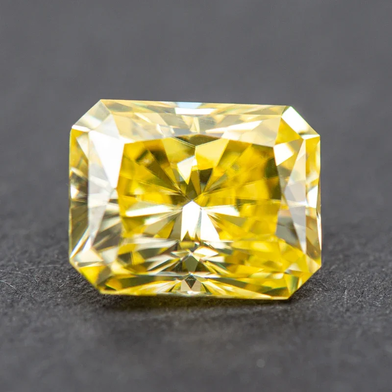 Moissanite Gemstone para Fazer Jóias, Corte Radiante, Cor Amarelo Limão, Diamante Crescido em Laboratório, Encantos DIY, Material com Certificado GRA