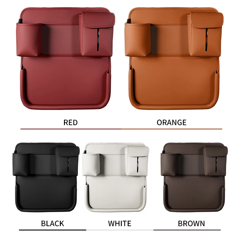 منظم خلفي لمقعد السيارة مع صينية طاولة قابلة للطي، منظم تخزين من جلد البولي يوريثان مع جيوب، ملحقات داخلية للمقعد