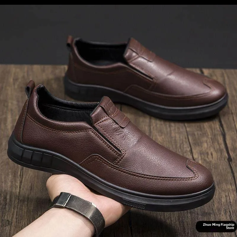 

Men's Casual Soft Bottom Cowhide Leather Shoes Full Cowhide Business Men's Slip-On Waterproof Dad Wear-Resistant Shoes