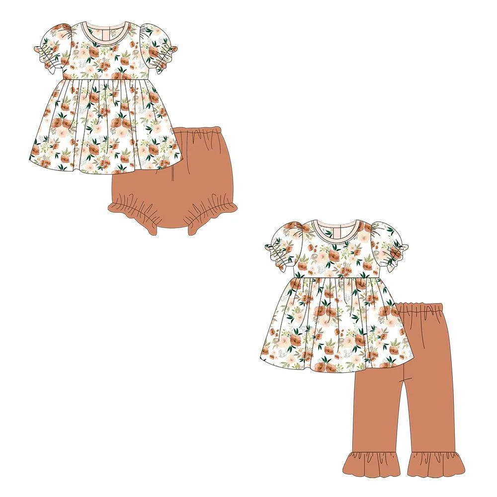 toddler kids clothes baby girl clothes floral fabric short sleeve two piece set infant kids clothes fashion girl outfits sets