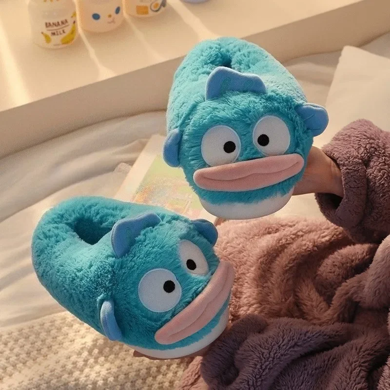 

Sanrio Hangyodon Plush Cotton Shoes Autumn and Winter Anime Style Warm Slippers Couple Home Kawaii Cartoon Cotton Slippers Gift