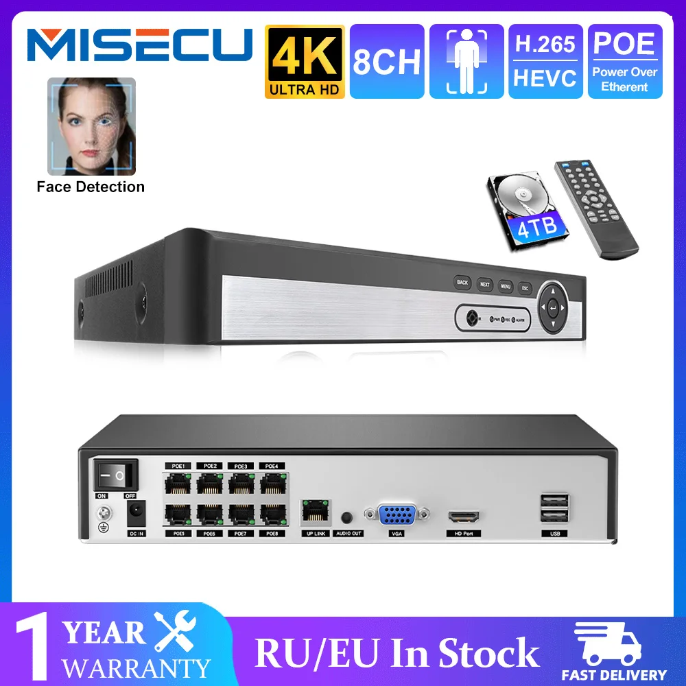 8CH 8MP 5MP 4K 1080P H.265 POE NVR Безопасность Двусторонний аудио - и видеомагнитоф