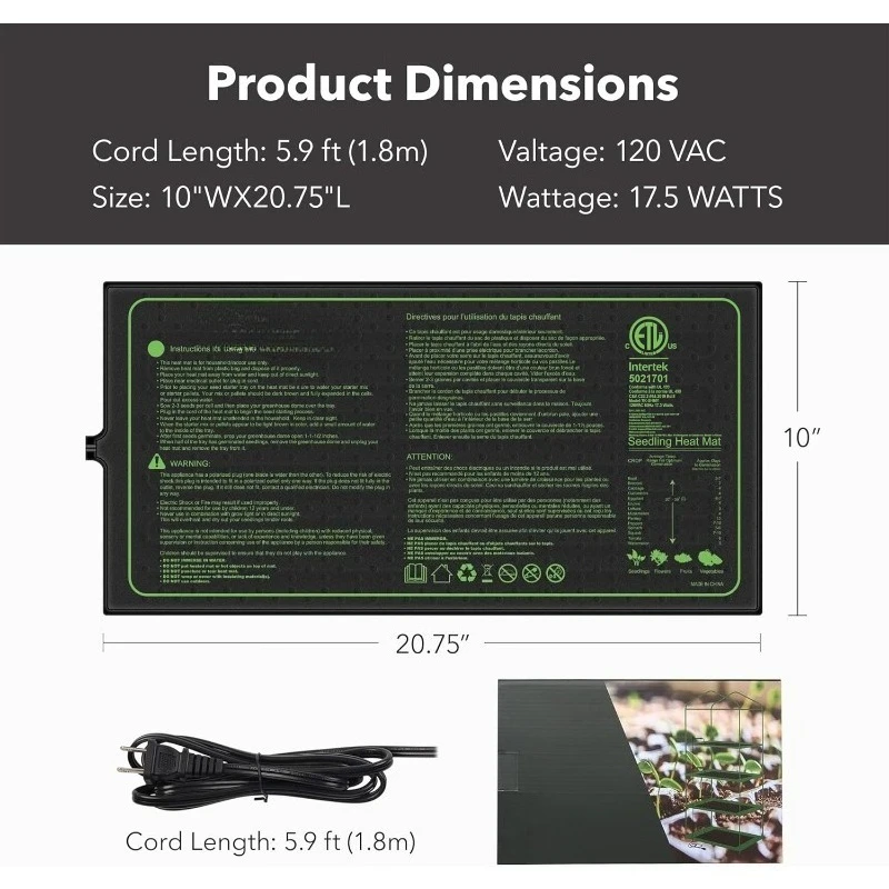 

Seedling Heat Mat for Seed Starting 10" x 20.75", 4 Pack Daisy Chainable Waterproof Warming Mat Plant Heating Pad for Se