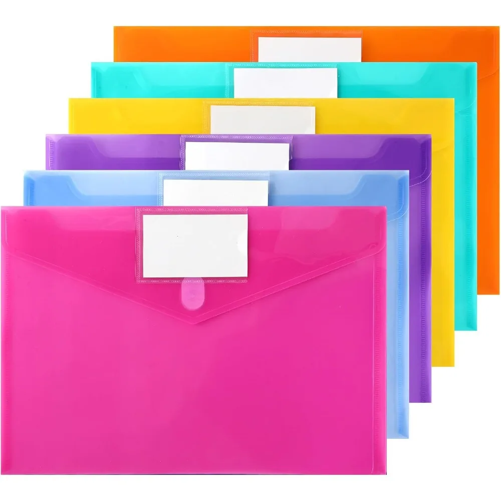 

Colored Plastic File Folders A4 Size with Clear Tags for Document Binder Envelopes and Receipt Pocket Organization