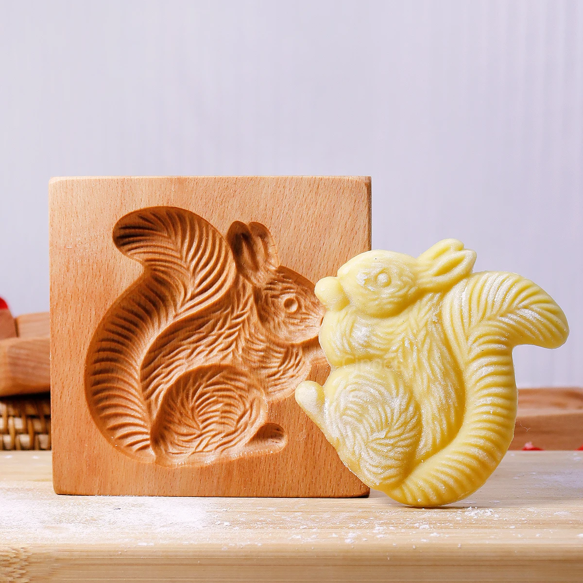 1PC Wood Cookie Mold, Animals Patterns, 3D Carved Embossed Biscuit Cutter Moulds, Fish, Bird, Bear, Sheep, Tiger, Horse, Squirre