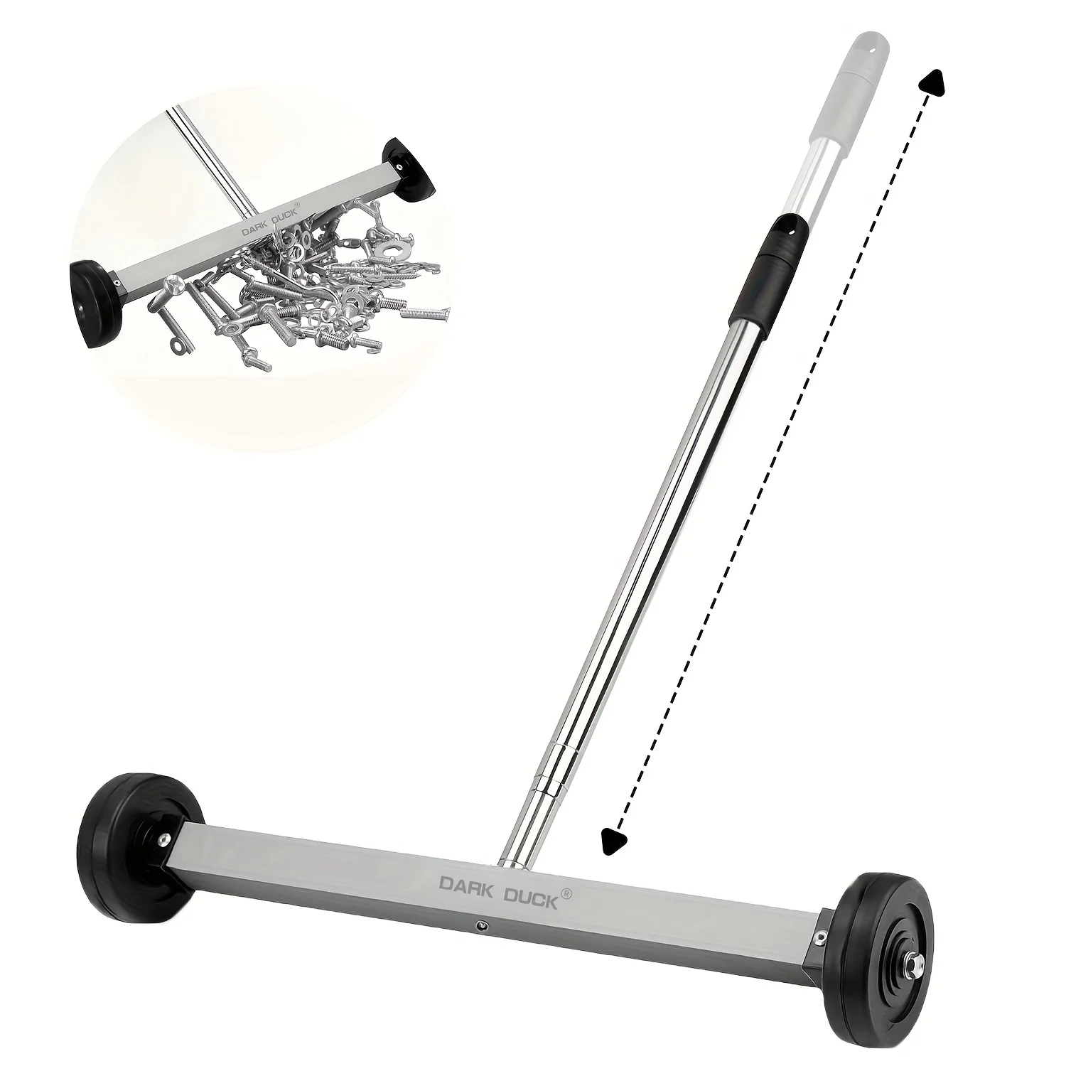 

17-Inch Rolling Magnetic Sweeper with Wheels | Adjustable Handle | 8.8-Pound Capacity Heavy-Duty Magnet to Pick Up Nails
