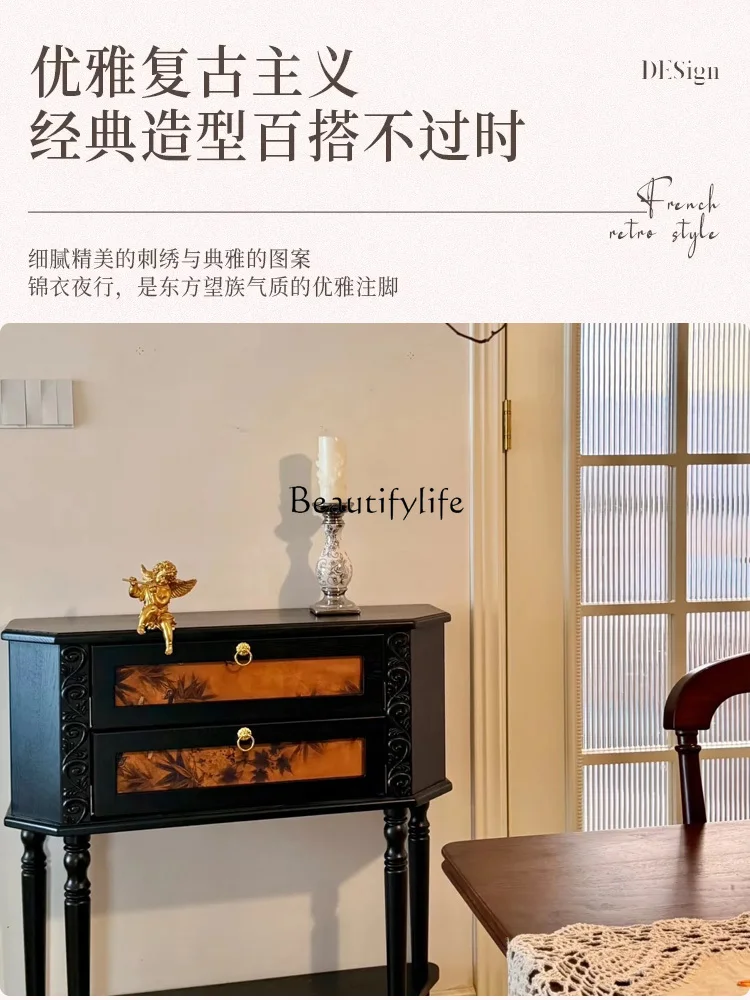 French retro solid wood entrance table decorative display cabinet corridor opposite door strip several lockers