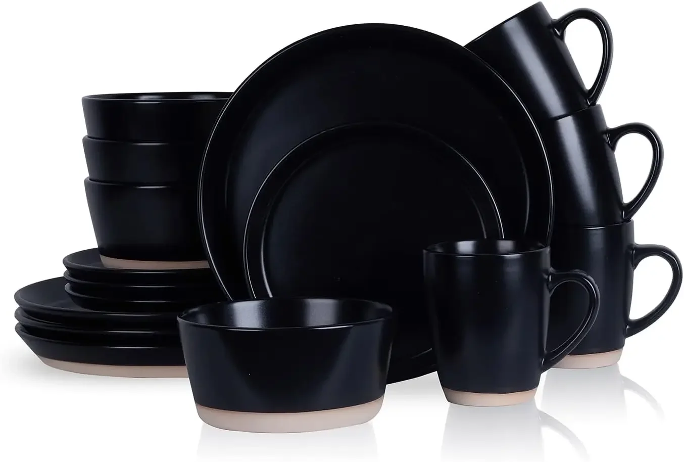 

Stone Lain Jules Modern Stoneware 16-piece Round Black Dinnerware Set, Plates and Bowls Sets, Dish Set for 4, Black