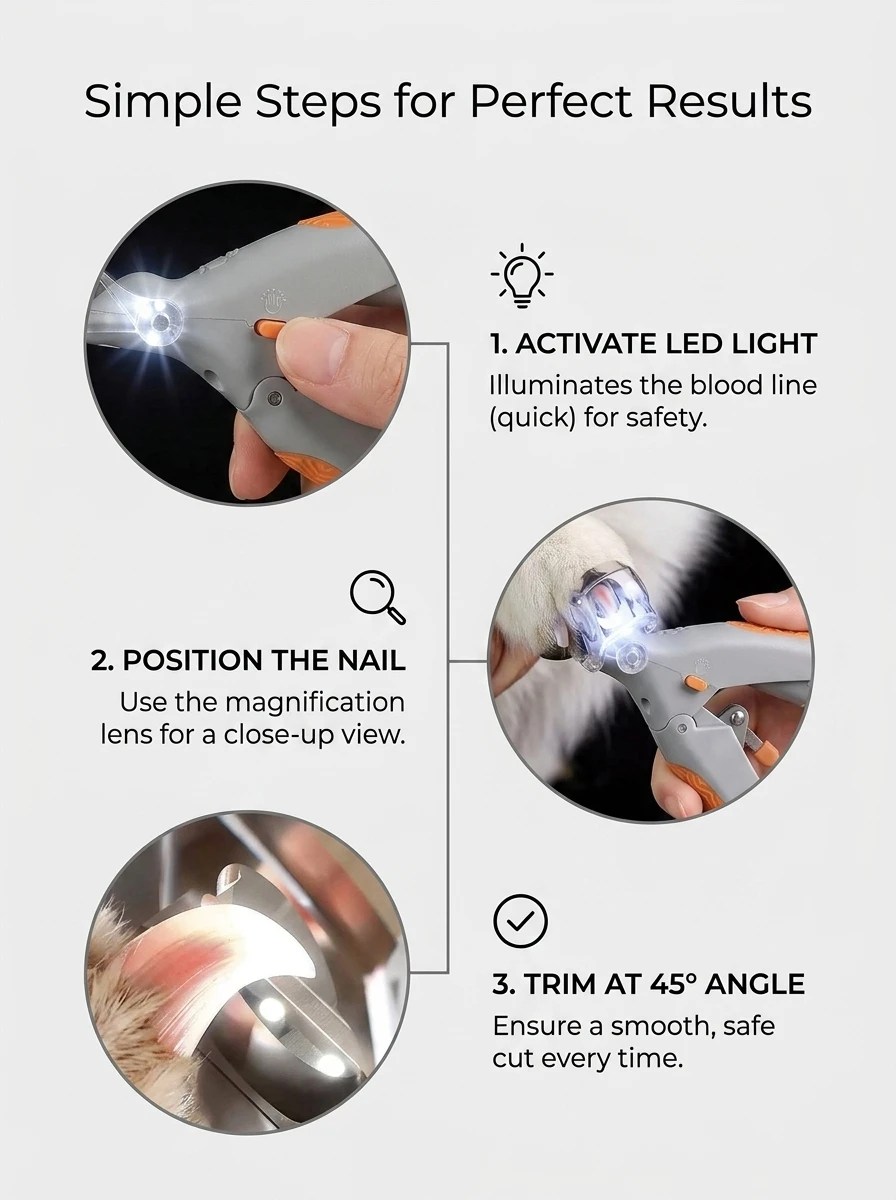 Pet Nail Clippers with LED Light Professional Dog and Cat Grooming Trimmer for Safe Precise Trimming and Polishing
