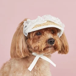 Summer Pet Sunshade Hat Adjustable Elastic Hat Fashionable And Versatile Lace Bow dog cat Hat