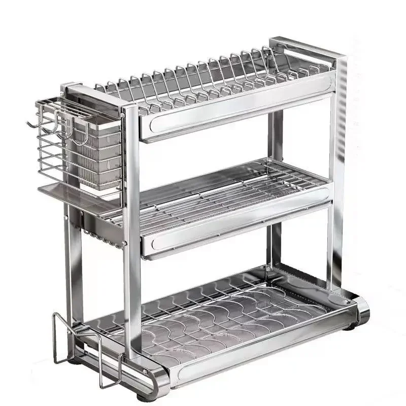 304 Stainless Steel Dish Storage Rack 2-3 Tier Dish Drying Rack For Countertop Dinnerware Organizer Drainboard Space-Saving