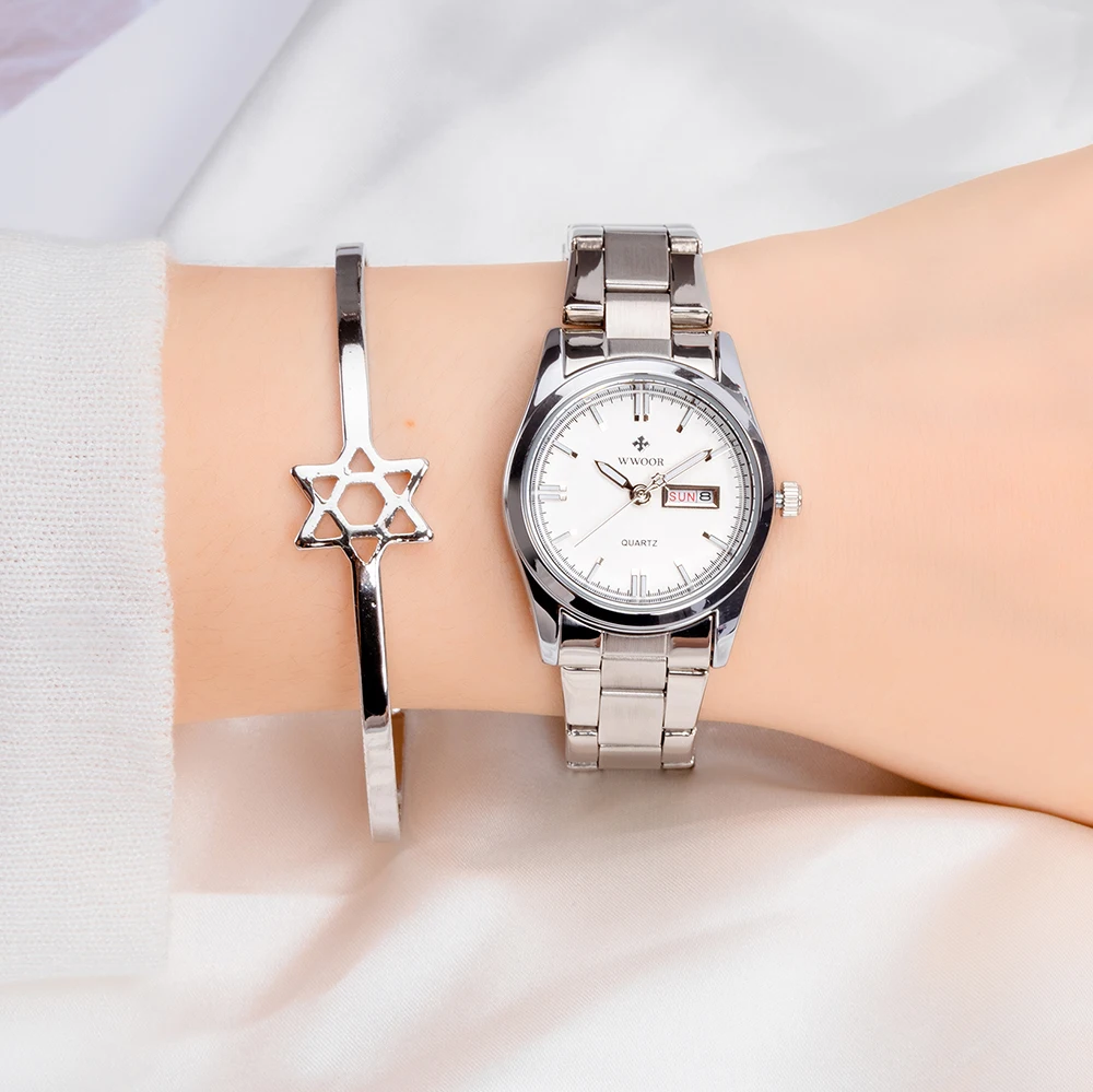 WWOOR-relojes de cuarzo de lujo para mujer, pulsera de acero inoxidable con fecha, resistente al agua, regalo para novia