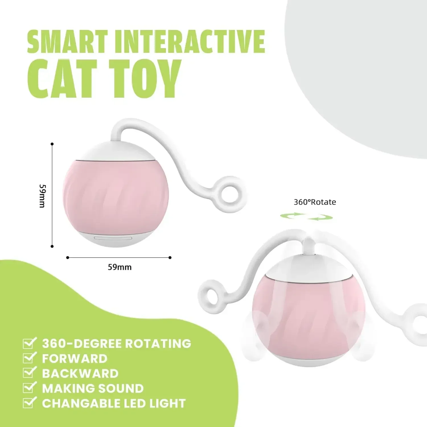 Rolling   Toy - Interactive Self Moving Automatic  Toy with Tail  Attachments - Slow & Fast Speed, LED  Lights, Sound & Touch Ac