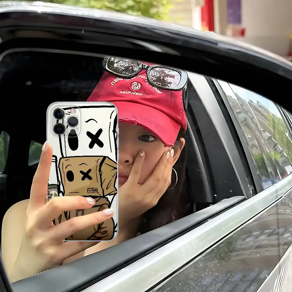 كارتون ورقة رجل نمط آيفون 11 12 13 14 15 16 17 برو ماكس زائد الهواء شفافة واضحة للصدمات