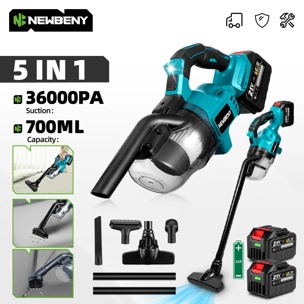NEWBENY Aspirateur électrique sans fil 5-en-1, collecteur de poussière efficace, outils de nettoyage puissants pour batterie Makita 21V