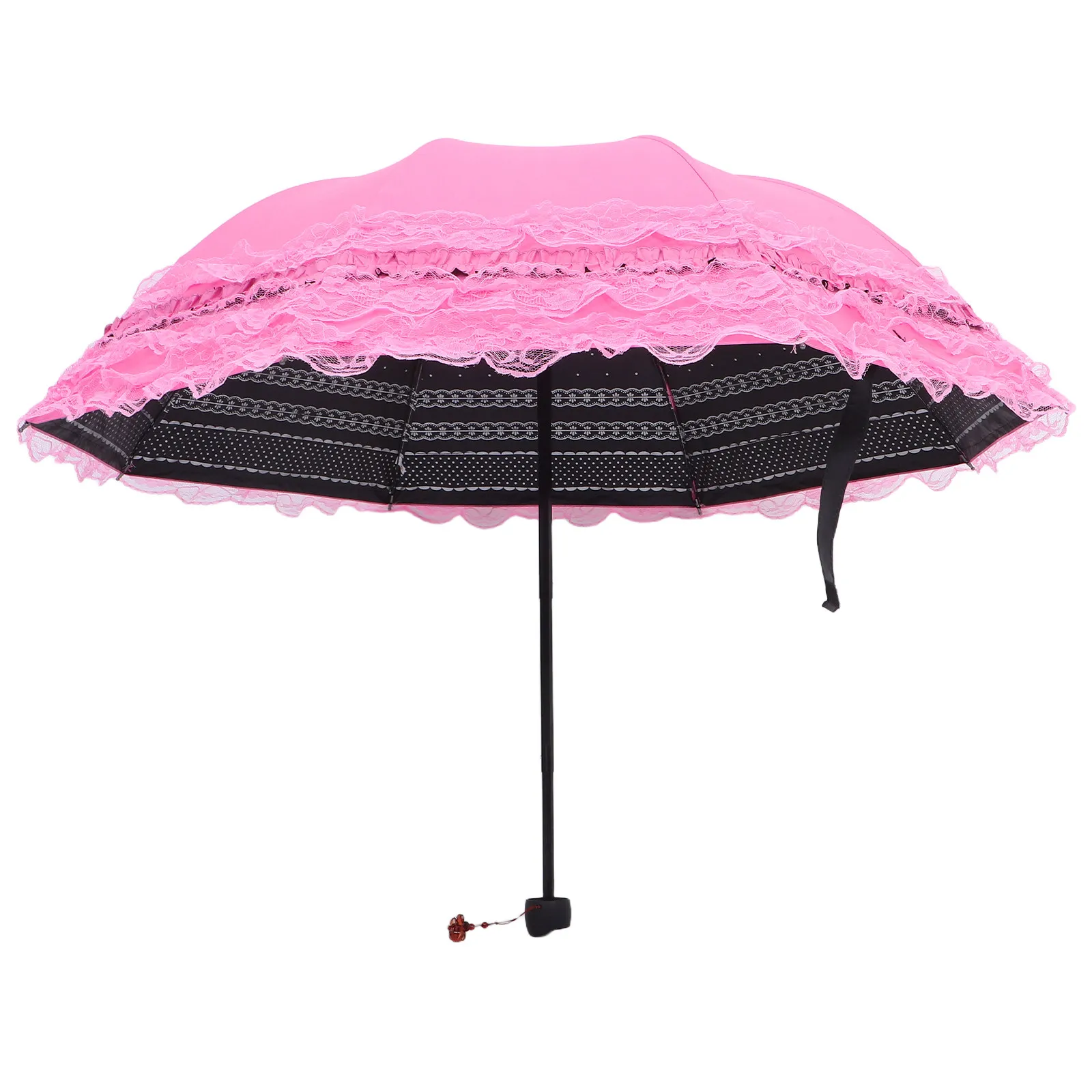 

Women Folding Lace Sun Umbrella Elegant Floral Parasol Portable Windproof Uv Protection Travel Wedding