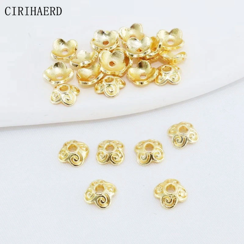 Tapa de cuentas de flores chapada en oro/plata de 14K, 7,5mm, tapas de cuentas cuadradas pequeñas para fabricación de joyas DIY, accesorios espaciadores de cuentas