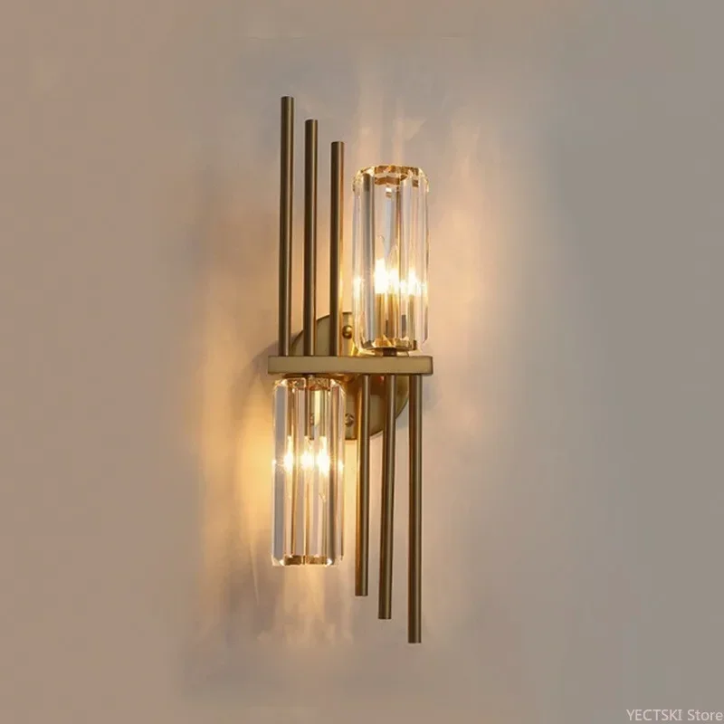 

GHEUVNJ Personality light luxury crystal wall lamp bedroom bedside lamp Nordic simple living room background wall decoration la