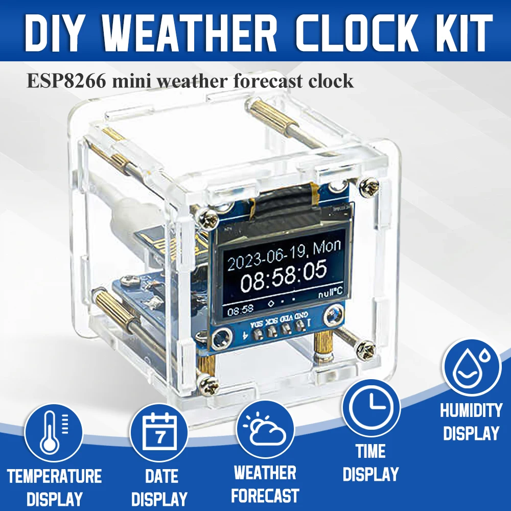ESP8266 MINI Weather Clock WIFI Digital Clock DIY Soldering Kit Electronic Multifunctional Weather Station