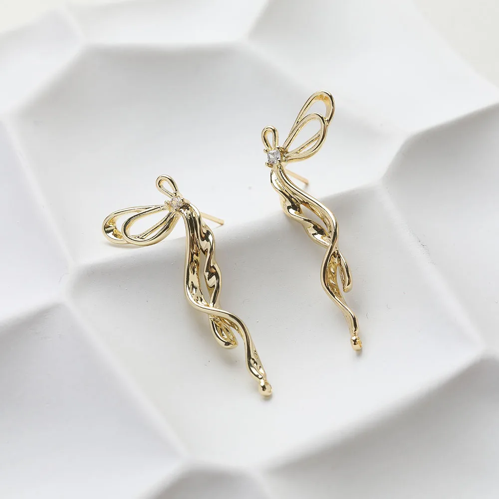 2CPS Dainty Bow Design kolczyki do uszu na półki z biżuterią kolczyki Handmade DIY mosiądz 14k pozłacane akcesoria 13*41mm