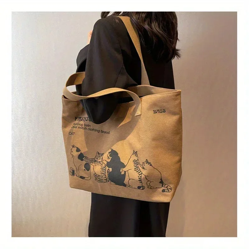 Niedliche Damen-Canvas-Umhängetasche, geräumige Handtasche mit Reißverschluss für Arbeit, Büro, tägliche Einkäufe und Geschenke – Detail 4