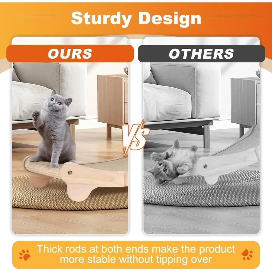 2in1 Cat Scratcher Bed for Indoor Use: Sisal Scratching Post and Comfortable Hammock with Easy Assembly NonTip Wooden Base Larg