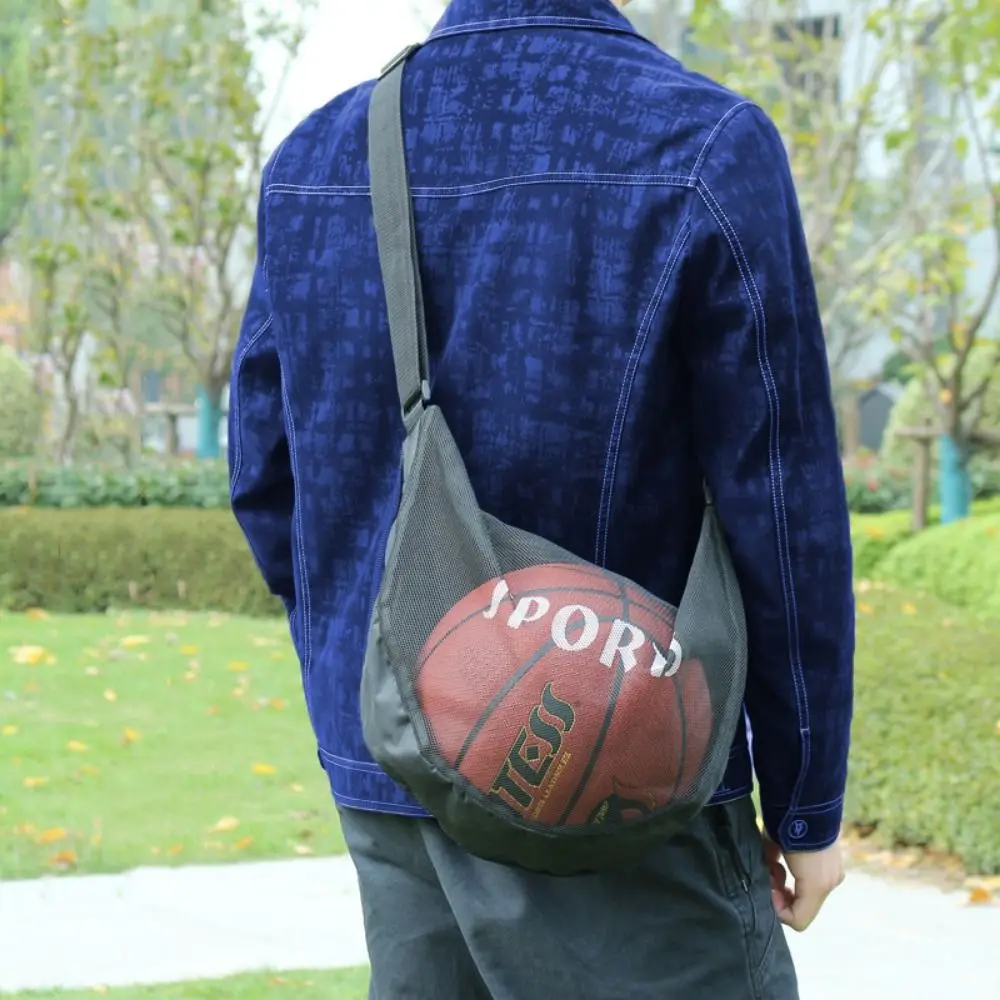 

Adjustable Basketball Mesh Bag Mesh Fabric Zipper Pocket Crossbody Ball Bag Single Shoulder Lightweight Soccer Storage Case