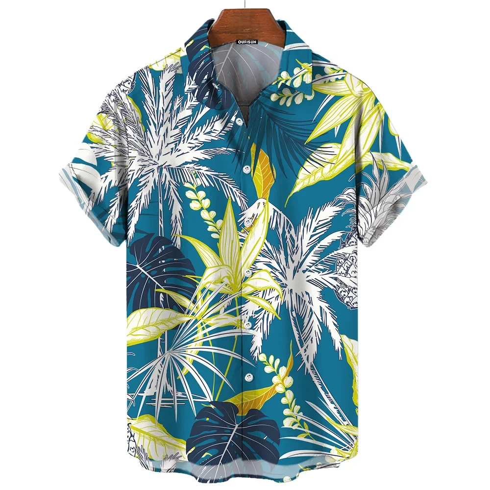 Men's Short Sleeve Flower Print Button Down Shirt Casual Short Sleeve Button Up Shirt Beach Shirt Hawaiian Style Shirt