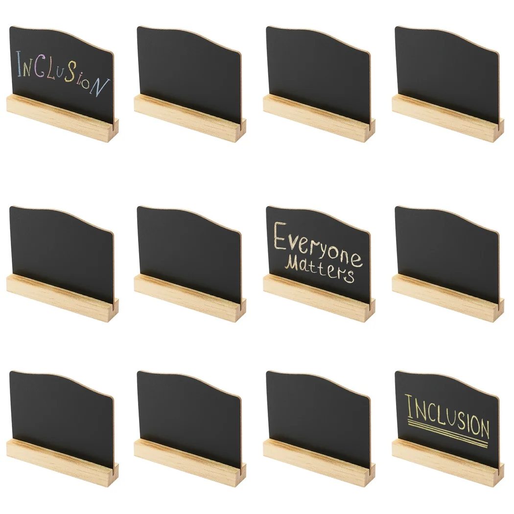 12 pièces/ensemble Mini tableau signes petit tableau noir signes de Message signes numériques Double face signes de tableau en bois réutilisables