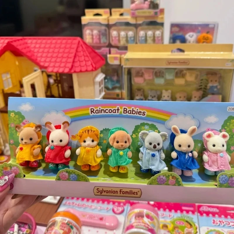 

Hot Sale Sylvanian Families Raincoat Babies Set Anime Models Toys Action Figure Flocking Doll Pvc Room Ornament Festival Gifts